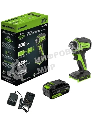 Гайковерт Greenworks G24IW200 аккум. патрон:квад.3/8