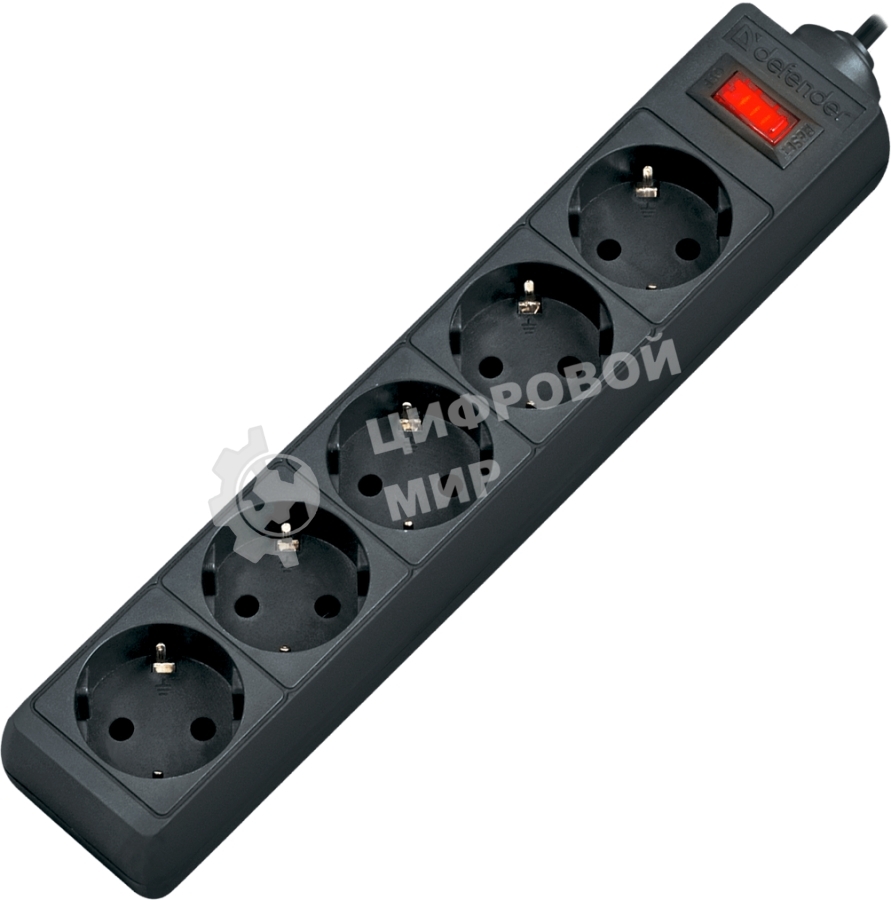 Сетевой фильтр Defender ES, 1.8 м, 5 розеток, черный