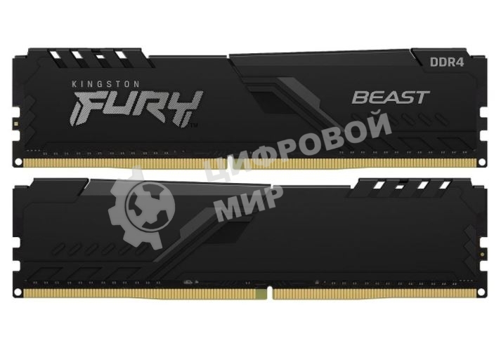Оперативная память Kingston Fury Beast, DDR4, 64GB (2x32GB), 3600MHz, CL18, DIMM, с радиатором, черный