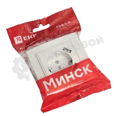 Розетка 1-местная СП с/з 16А белая с защ. штор. с 2 USB 2,1А EKF Минск