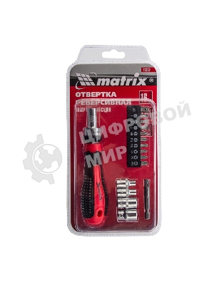 Отвертка реверсивная Matrix с набором бит и насадок торцевых, CrV,1/4