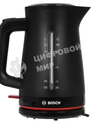 Электрочайник Bosch TWK3M123 черный, 1.7 л, 2400 Вт, скрытый нагревательный элемент