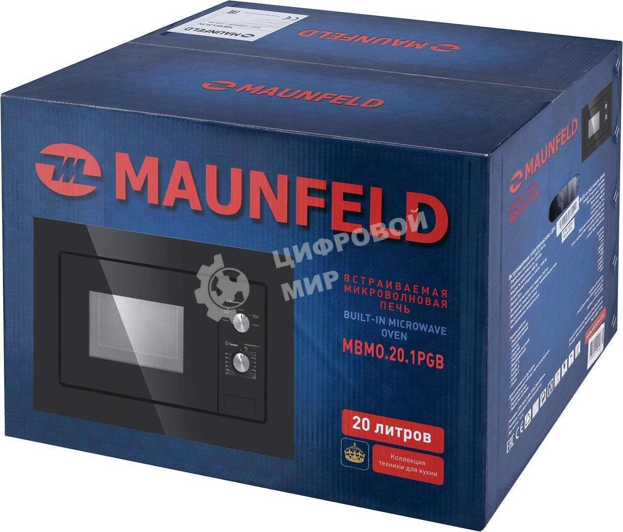 Встраиваемая микроволновая печь Maunfeld MBMO.20.1PGb черный, 20 л, 800 Вт, переключатели - поворотный механизм
