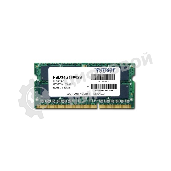 Оперативная память Patriot, DDR3, 4GB, (1x4 GB,), 1600 MHz, CL11, SO-DIMM