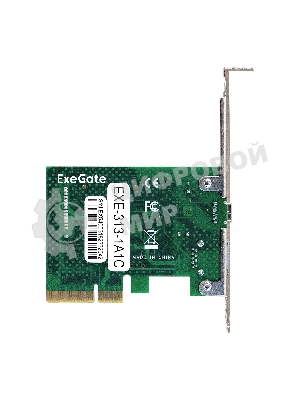 Контроллер ExeGate EXE-313-1A1C (PCI-E x4 v3.0, USB3.2 Gen2 1xType-A + 1xType-C ext., SuperSpeed+ скорость до 10 Гбит/с, разъем доп.питания, ASMedia Chipset ASM3142)