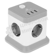 Сетевой фильтр Cablexpert Tower, TWR-4-U3-W-2, 4р, 10А, 3xUSB, 3.1А, 2 м, ур. защиты 2+, белый, коробка