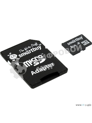 Флеш карта microSD 8Gb, Smartbuy microSDHC Class 10 (SD адаптер)