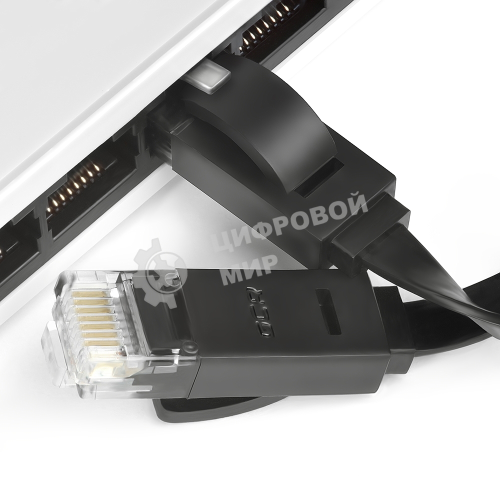 Патч-корд Greenconnect плоский прямой PROF 1.0m UTP медь, cat.6, черный, позолоченные контакты, 30 AWG, Premium ethernet high speed 10 Гбит/с, RJ45, T568B (GCR-LNC616-1.0m)