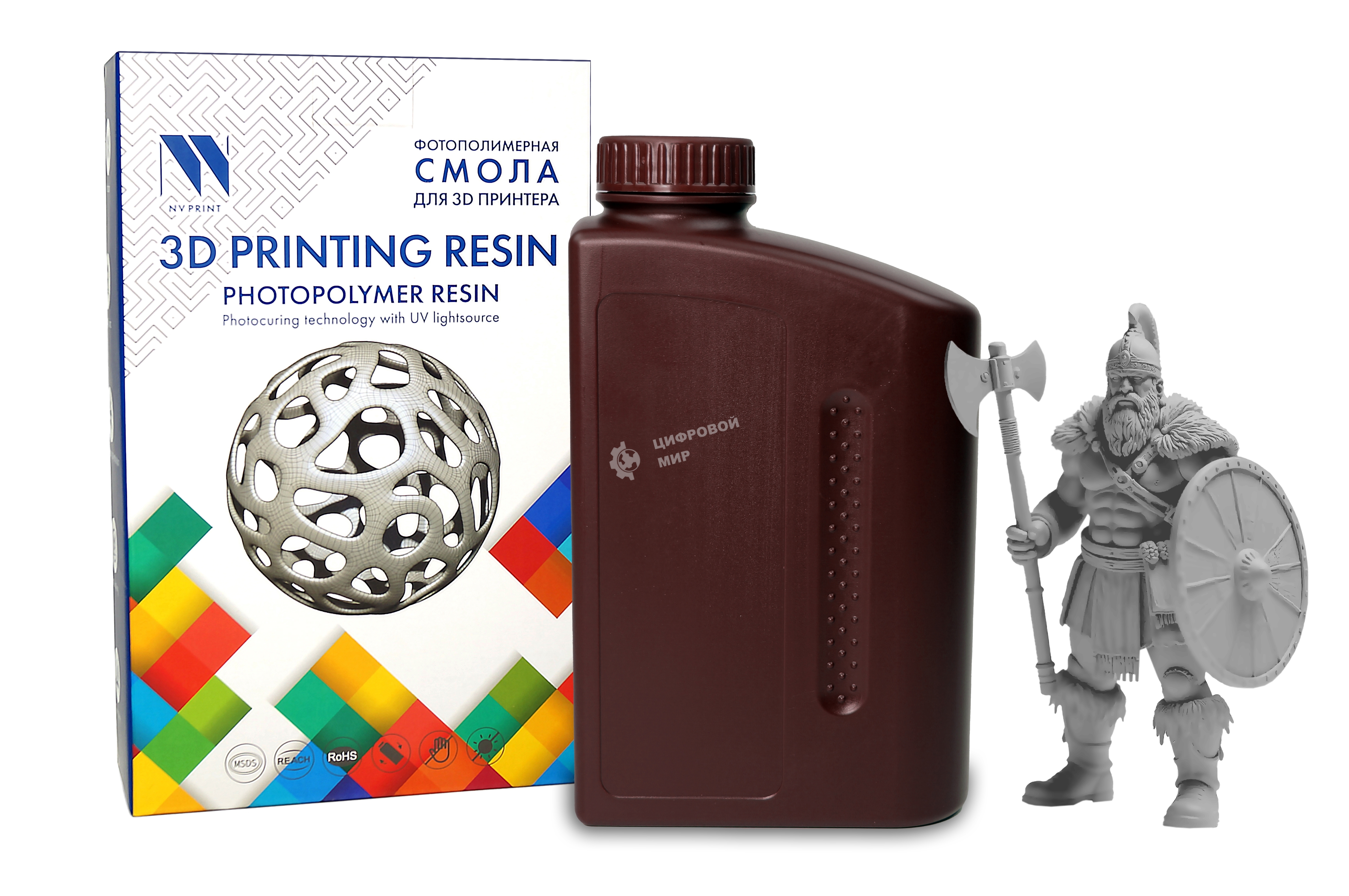 Фотополимерная смола NVPrint Plant-Based Resin Grey для 3D печати 1 кг (бут)