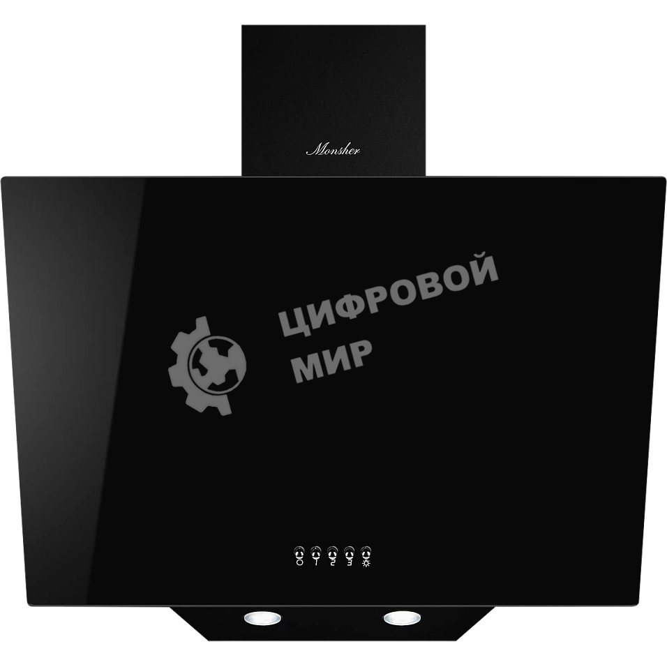 Настенная наклонная вытяжка Monsher ASTRA 60 Noir, ширина 60 см, отвод/рециркуляция, 1100 м3/час, механическое кнопочное управление, 3 скорости, светодиодное освещение 2*1 Вт, металлические жироулавливающие фильтры, угольный фильтр KM 101 (опция), : черный ПРОМО