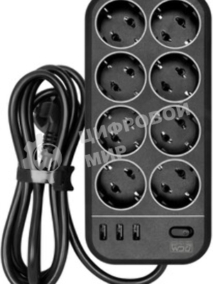 Сетевой фильтр Powercom SP-01 USB2A1CW 3,0М 3.0 м, 4 розетки, белый/серый, коробка