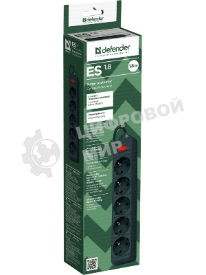 Сетевой фильтр Defender ES, 1.8 м, 5 розеток, черный