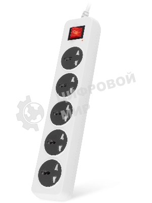 Сетевой фильтр Buro 500UNH-5-WG 5 м, 5 розеток, белый/серый, коробка