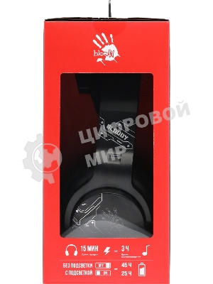 Гарнитура Bloody GR370 черный, беспроводная + проводная, Bluetooth, до 45 ч, подсветка