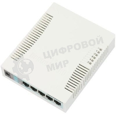 Коммутатор сетевой MikroTik RB260GS RouterBOARD 260GS 5-port Gigabit smart switch with SFP cage, SwOS, plastic case, PSU