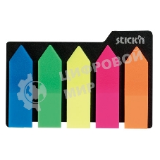 Закладки самоклеящиеся, индексы пластиковые Hopax 21143 12x42мм, 5 цветов в упаковке, 25 листов, стрелки, европодвес