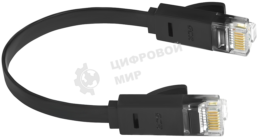 Патч-корд Greenconnect плоский прямой PROF 1.0m UTP медь, cat.6, черный, позолоченные контакты, 30 AWG, Premium ethernet high speed 10 Гбит/с, RJ45, T568B (GCR-LNC616-1.0m)