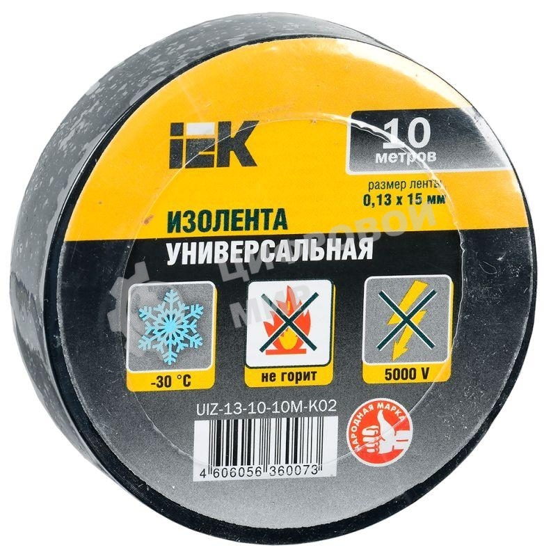 Изолента ПВХ 0.13х15 мм (рул. 10 м) черный IEK UIZ-13-10-10M-K02