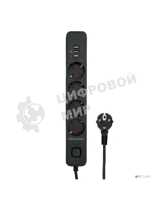 Сетевой фильтр Гарнизон 2.0 Мультипорт EPS-4-U3-B-2, 4 р, 10А, 3xUSB, 2 м, ур.защиты 2+, черный, пакет