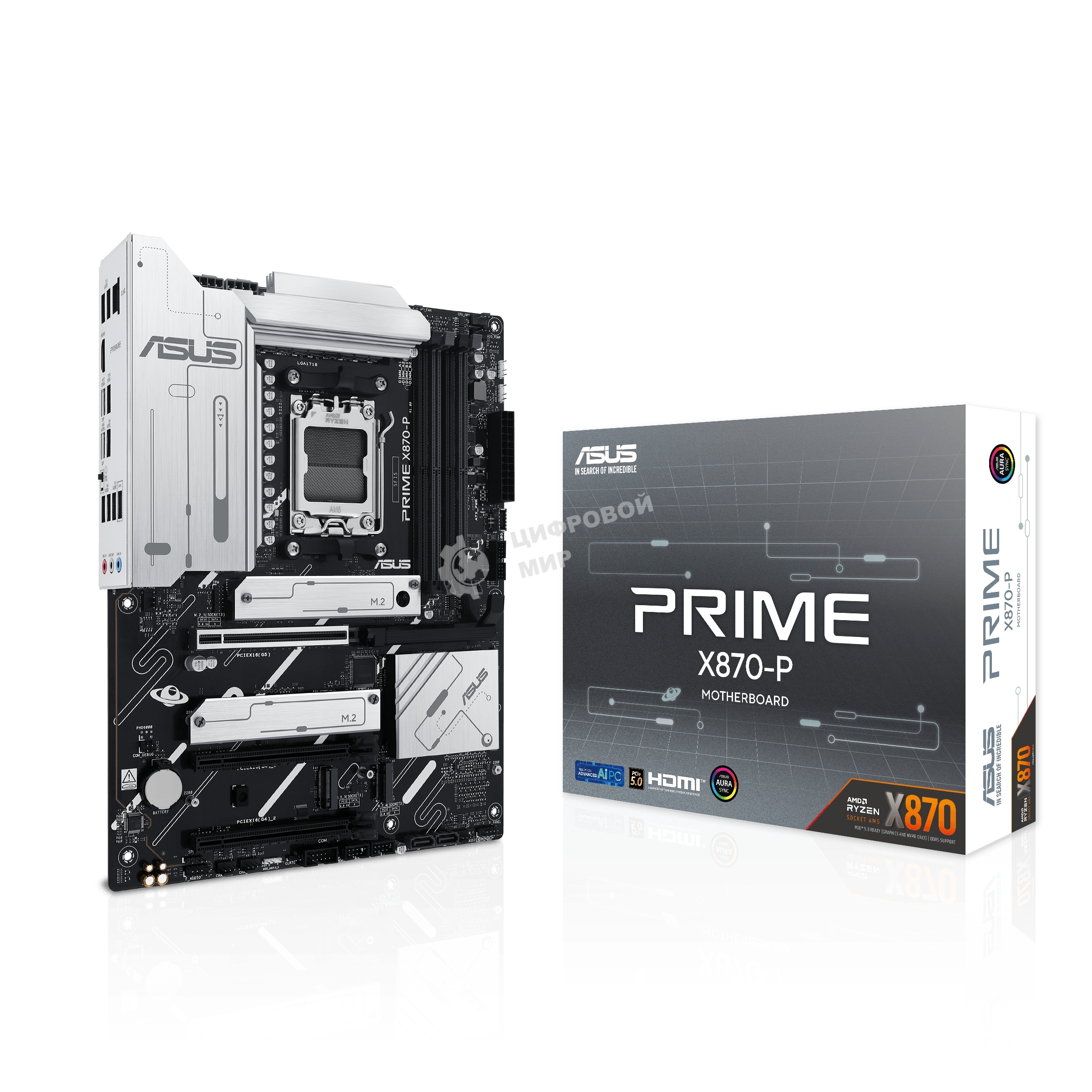 Материнская плата ASUS PRIME X870-P, AM5, AMD X870, 4xDDR5, 2xSATA, 4xM.2, 1xPCI-E 5.0 x16, 1xPCI-E 4.0 x16, 1xPCI-E x1, 1xHDMI, 2xUSB Type-C, 1x2.5Gb LAN, 4xUSB-A 3.2 Gen 1, 1xUSB 3.2 Gen 2, 3x3.5 мм, 7.1, ATX