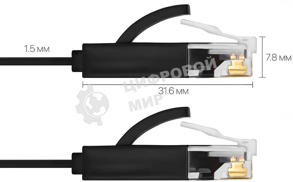 Патч-корд Greenconnect плоский прямой PROF 1.0m UTP медь, cat.6, черный, позолоченные контакты, 30 AWG, Premium ethernet high speed 10 Гбит/с, RJ45, T568B (GCR-LNC616-1.0m)