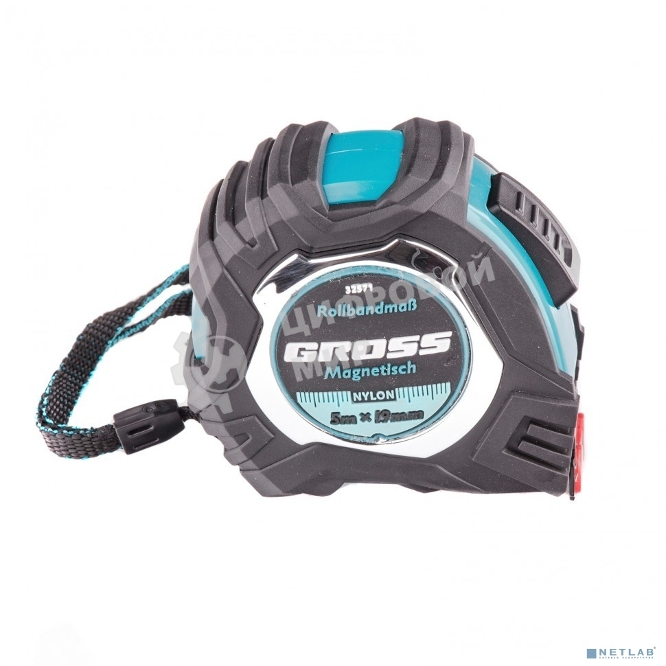 Рулетка Gross Magnetisch, 5 м х 19мм, обрезин. корпус, автоматич. фиксация, нейлон. покр., магн. зацеп