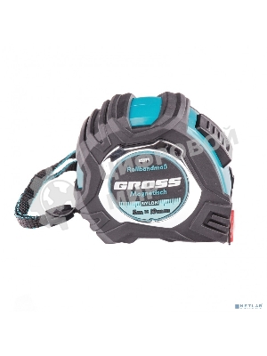 Рулетка Gross Magnetisch, 5 м х 19мм, обрезин. корпус, автоматич. фиксация, нейлон. покр., магн. зацеп