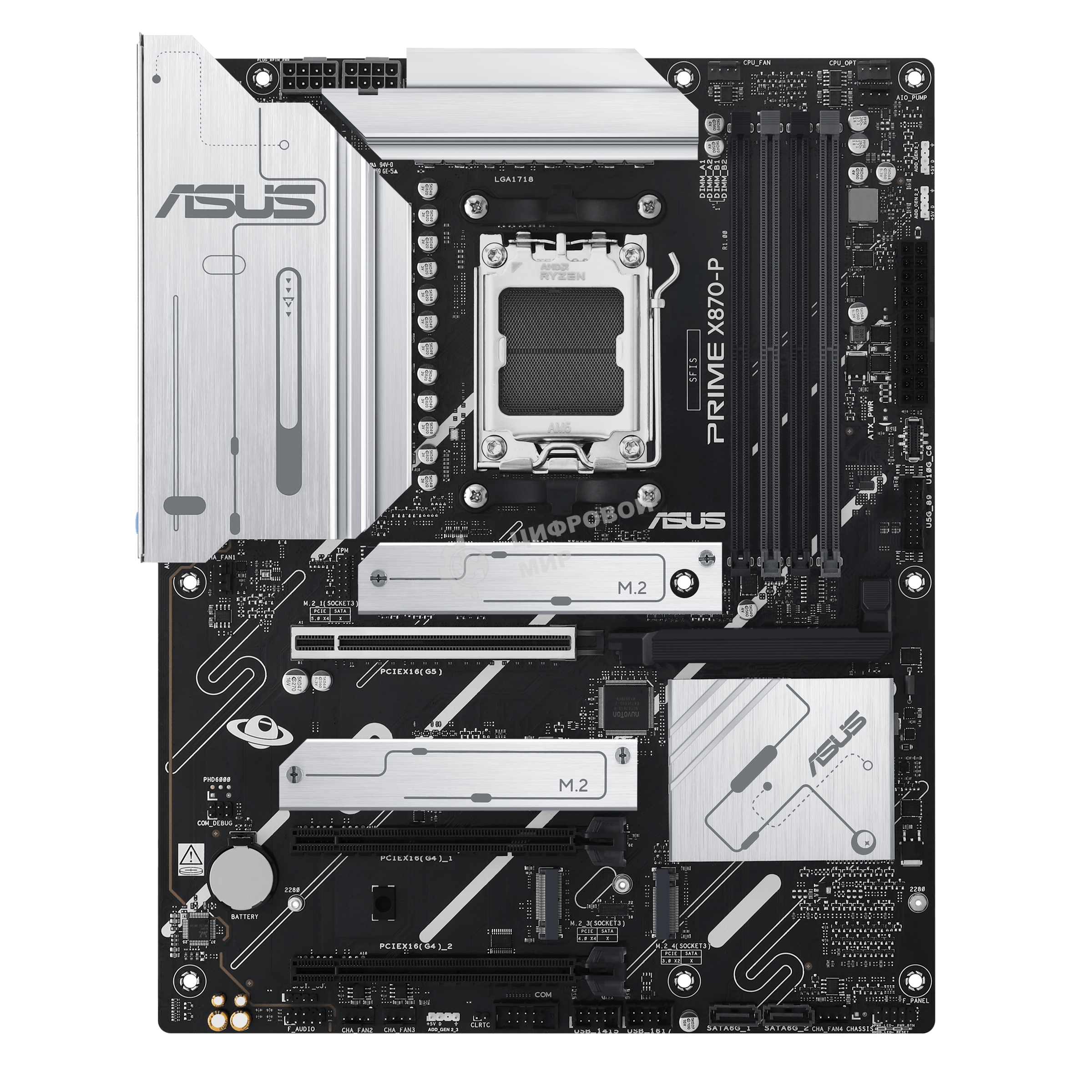 Материнская плата ASUS PRIME X870-P, AM5, AMD X870, 4xDDR5, 2xSATA, 4xM.2, 1xPCI-E 5.0 x16, 1xPCI-E 4.0 x16, 1xPCI-E x1, 1xHDMI, 2xUSB Type-C, 1x2.5Gb LAN, 4xUSB-A 3.2 Gen 1, 1xUSB 3.2 Gen 2, 3x3.5 мм, 7.1, ATX