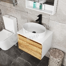 Тумба с раковиной и выпуском (Тумба Bau Dream Blackwood 60, умывальник BAU Nimb 50х36, выпуск клик клак, черный)