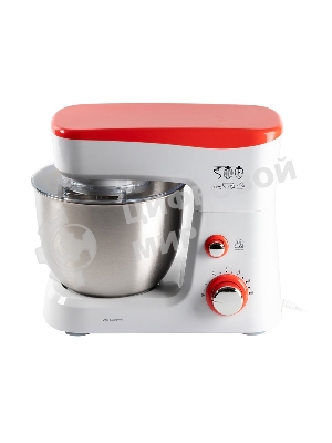 Миксер стационарный Endever Sigma-25, 1000 Вт., планетарный, многофункциональный, стальная чаша 3,5 л., регулировка скорости, белый/красный