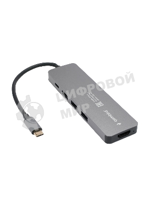 Концентратор USB Type-C Gembird UHB-D1, 5в1: 3хUSB3.1, Type-C PD100W, HDMI, кабель 17см, алюминий