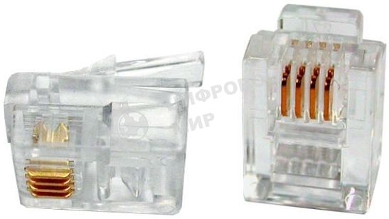 Коннектор телефонный RJ11, 4P4C, 100 шт.