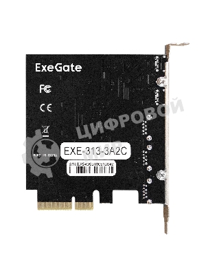 Контроллер ExeGate EXE-313-3A2C (PCI-E x4 v3.0, USB3.2 Gen2 3xType-A + 2xType-C ext., SuperSpeed+ скорость до 10 Gbит/с, разъем доп.питания, ASMedia Chipset ASM3142)