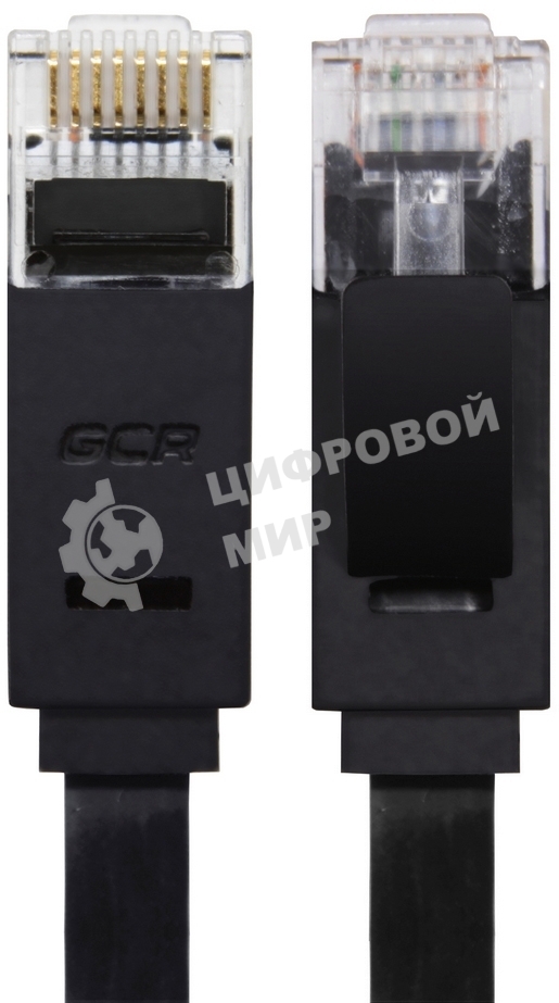 Патч-корд Greenconnect плоский прямой PROF 1.0m UTP медь, cat.6, черный, позолоченные контакты, 30 AWG, Premium ethernet high speed 10 Гбит/с, RJ45, T568B (GCR-LNC616-1.0m)