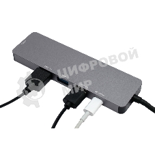 Концентратор USB Type-C Gembird UHB-D1, 5в1: 3хUSB3.1, Type-C PD100W, HDMI, кабель 17см, алюминий