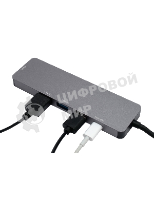 Концентратор USB Type-C Gembird UHB-D1, 5в1: 3хUSB3.1, Type-C PD100W, HDMI, кабель 17см, алюминий
