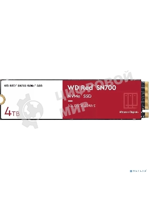 Накопитель SSD WD Red SN700 WDS400T1R0C, 4Tb, PCIe 3.0 x4, M.2 2280, NVMe, R/W 3400/3100