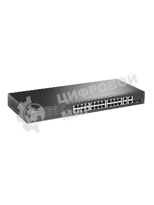 Коммутатор сетевой JetStream 24-port 10/100Mbps + 4-port Gigabit L2 Smart Switch with 24-port PoE+, PoE budget up to 250W, support PoE power management, with abundant L2 features,1U rack mountable, full managed via web UI/CLI/SSH/Telnet/SNMP