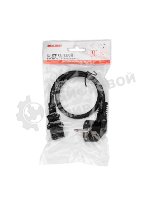 Шнур сетевой Rexant евровилка угловая - евроразъем С13, кабель 3x1,5 мм², длина 0,5 м., черный (PVC пакет)