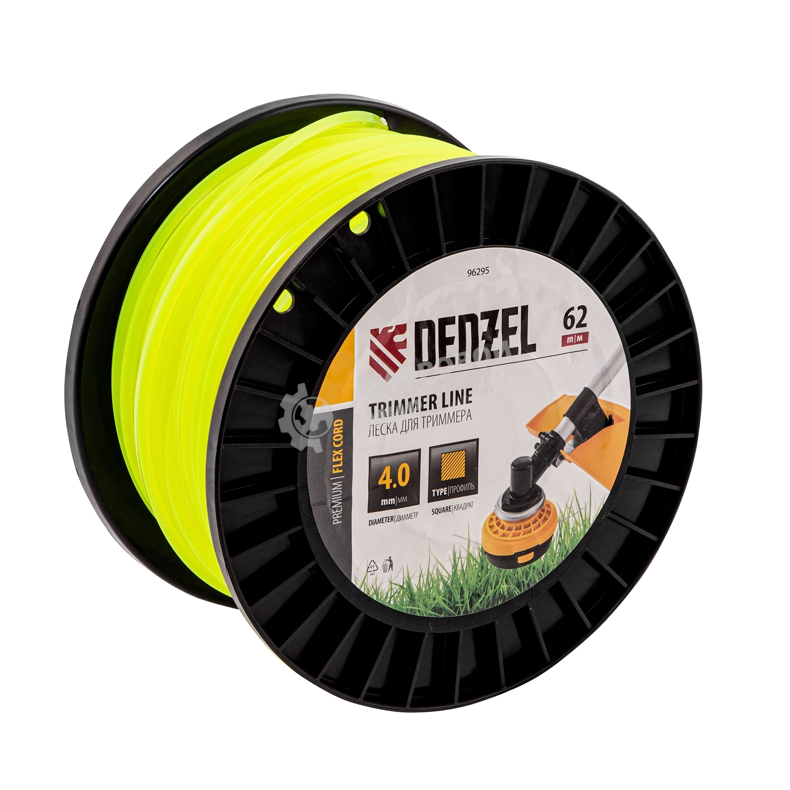 Леска для триммера Denzel квадрат, 4,0мм х 62м, на DIN катушке FLEX CORD