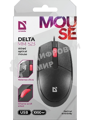 Мышь проводная Defender Delta MM-523 черный, 1000 dpi, USB, кнопки - 3