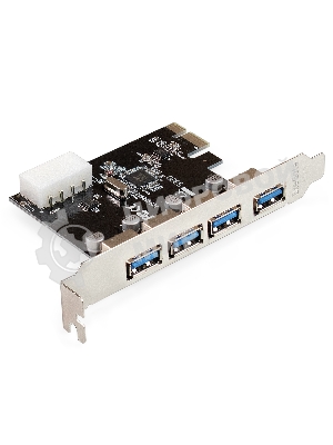 Контроллер ExeGate EXE-314 v2.0 (PCI-E x1 v2.0, 4хUSB 3.0 ext., разъем доп.питания Molex, VIA Labs Chipset VL805)