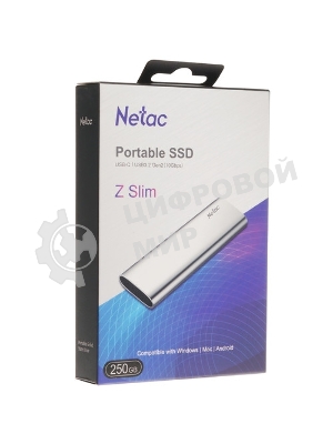 Внешний SSD Netac Z SLIM, 2TB, USB 3.2 Gen 2 Type-C, R/W 550/480, черный