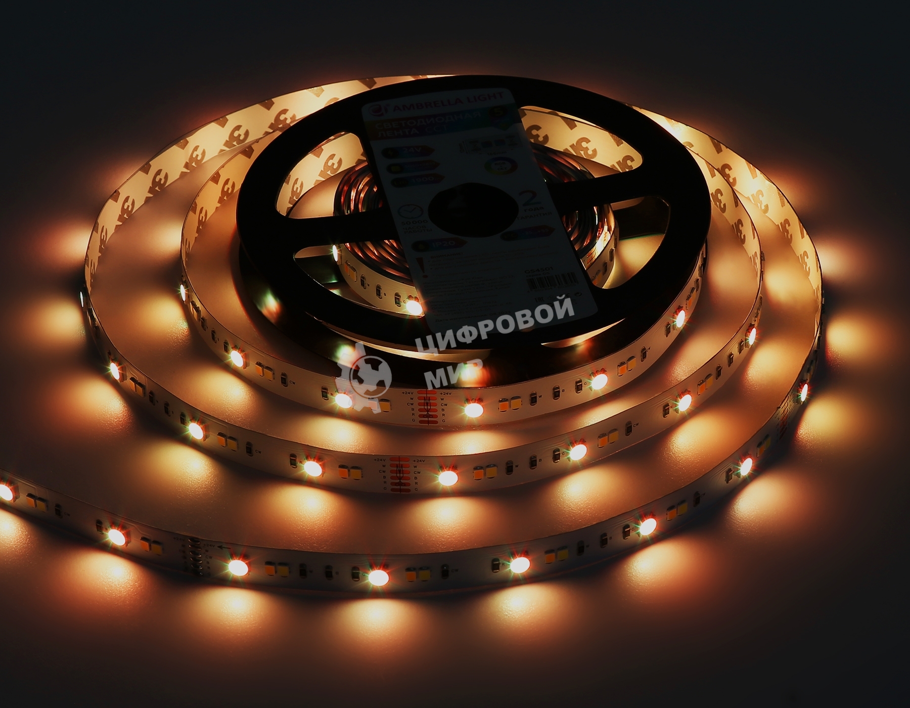 Светодиодная лента Ambrella light GS4501 5050+2835 90Led/ 13W m/ 24V IP20 RGB+CCT 3000-6500K/5000*12*1.87mm (6 конт.)