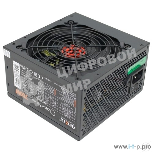 Блок питания Ginzzu CB700 12CM черный,24+4p,2 PCI-E(6+2), 6*SATA, 3*IDE,оплетка MB, кабель питания