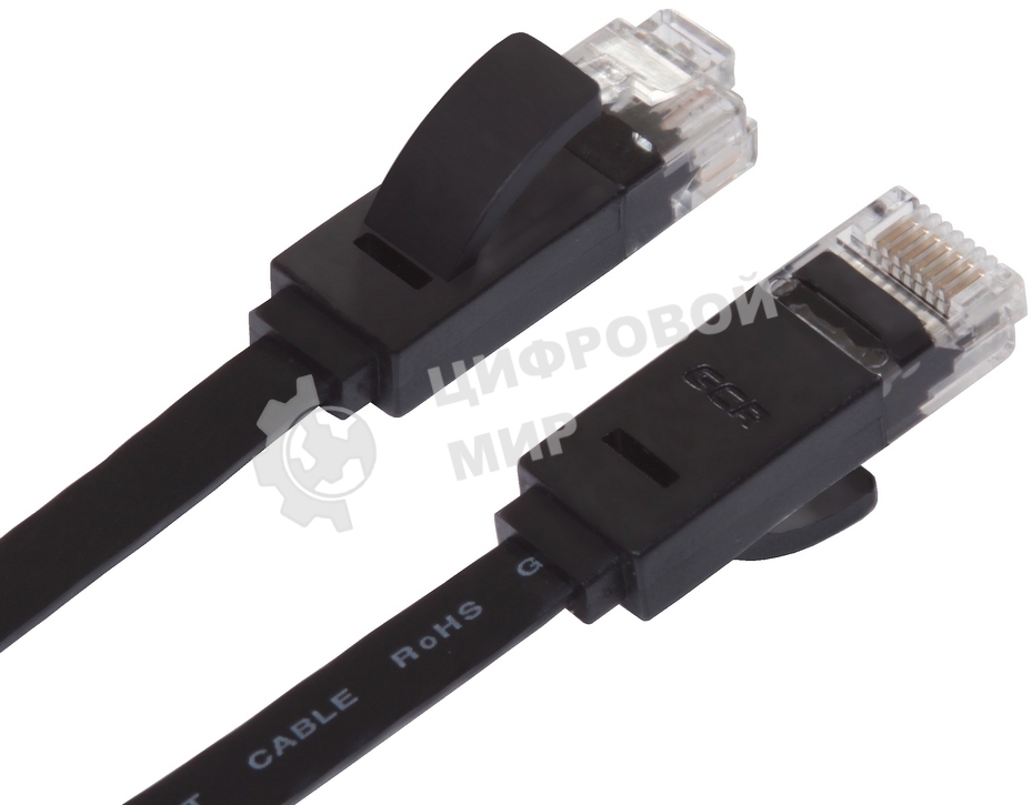 Патч-корд Greenconnect плоский прямой PROF 1.0m UTP медь, cat.6, черный, позолоченные контакты, 30 AWG, Premium ethernet high speed 10 Гбит/с, RJ45, T568B (GCR-LNC616-1.0m)