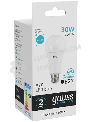 Лампа светодиодная Gauss Elementary A67 30Вт E27 4100К