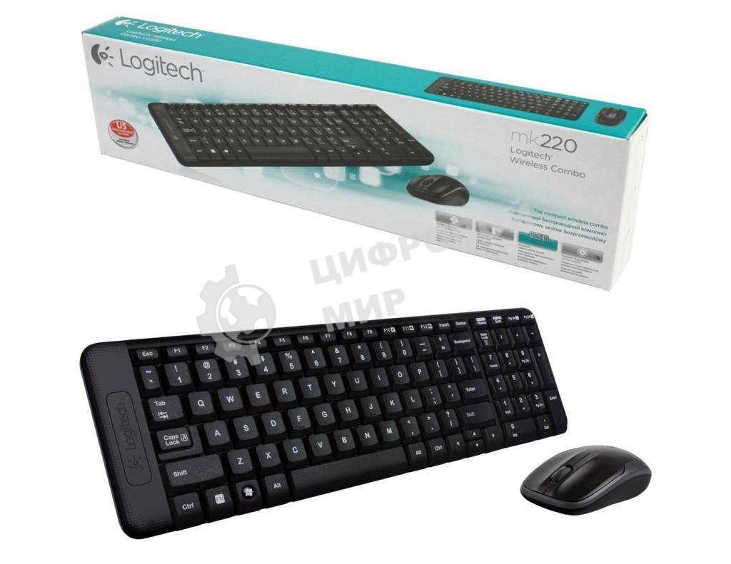 Комплект клавиатура + мышь Logitech MK220 клав:черный мышь:черный USB беспроводная