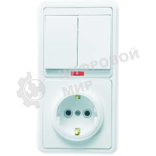 Блок Кунцево-Электро БКВР-055 Бэлла (2-кл. выкл. с инд. + розетка с заземл.) белый