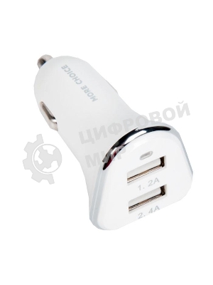 Автомобильная зарядка (от прикуривателя) 2USB 2.4A для Apple 8-pin More choice AC22i, белый
